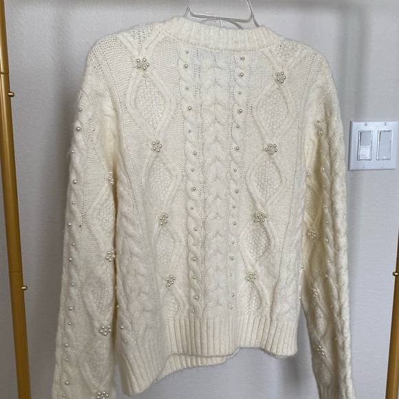 Zara Knit Pearl Cardigan in Cream/Ecru - Picture 2 of 6